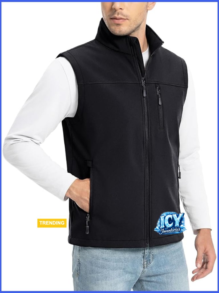 Men's Lightweight Softshell Vest Windproof Fleece Lined Zip Sleeveless Jacket